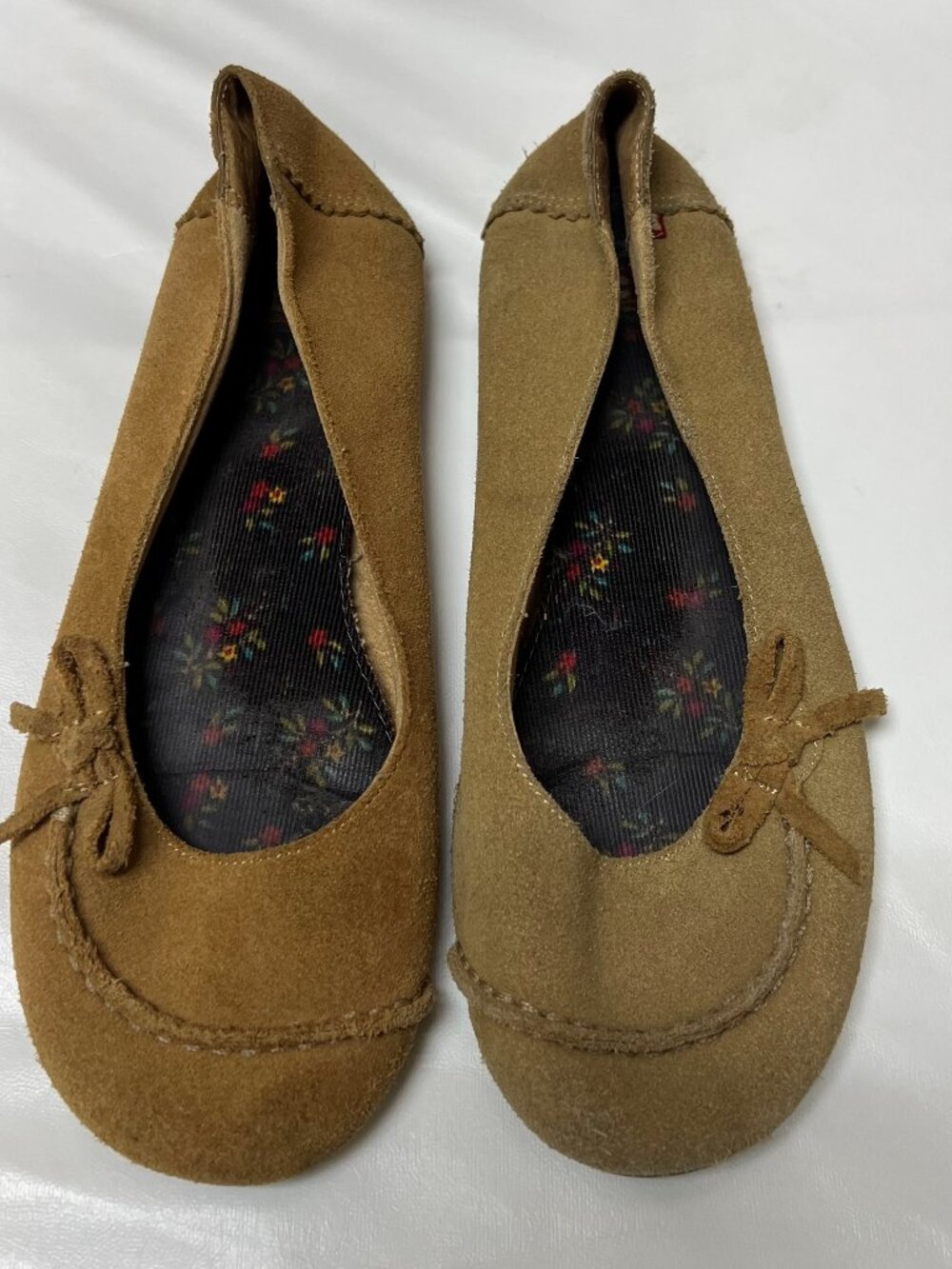 BC Footwear Womens Size 7.5 Brown Suede Ballet Flats Bow Leather Slip On Shoes